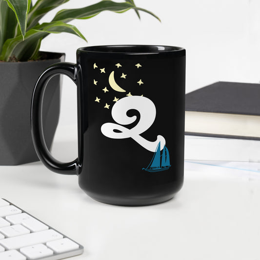 FL Alphabet Inspired Q - Black Glossy Mug